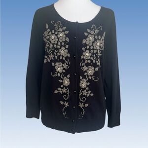 Spense Black Knit Cardigan with Silver Accents size XL